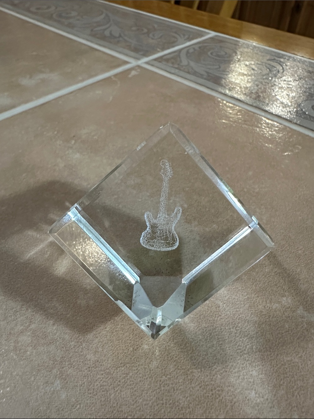 Vintage Guitar Etched Glass Paper weight